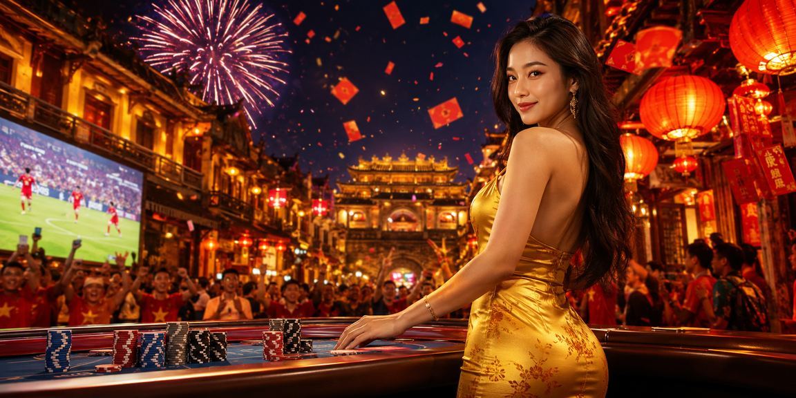 Phong bì đỏ và đèn lồng biểu trưng cho bonus Tết dành riêng hội viên VIP tại Huế